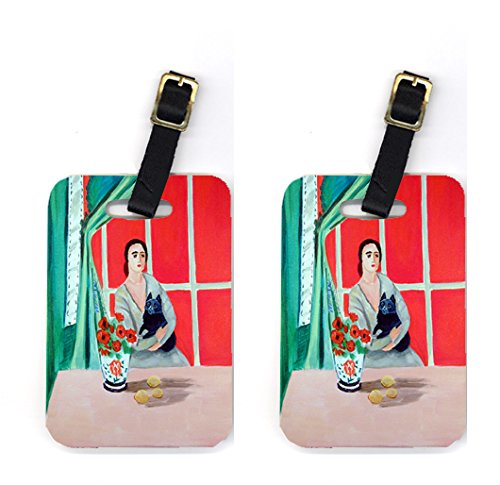 Pair of 2 Lady with her Schipperke Luggage Tags