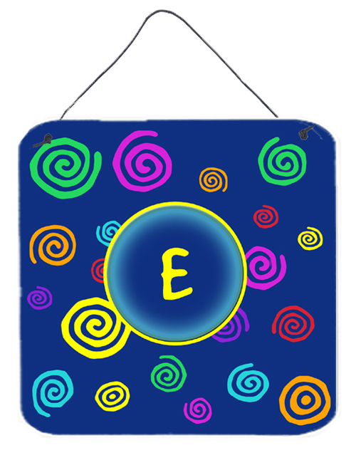 CJ1011-EDS66 Letter E Initial Monogram - Blue Swirls Aluminium Metal Wall or Door Hanging Prints