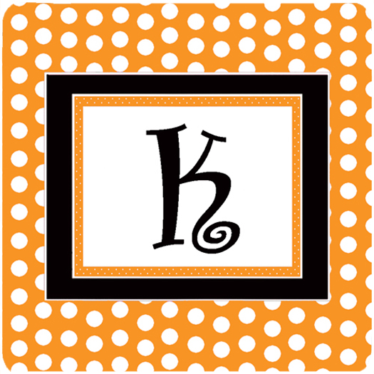 Set of 4 Monogram - Orange Polkadots Foam Coasters Initial Letter K