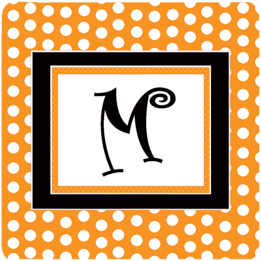 Set of 4 Monogram - Orange Polkadots Foam Coasters Initial Letter M