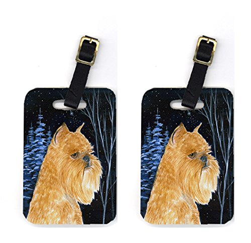 Pair of 2 Starry Night Brussels Griffon Luggage Tags