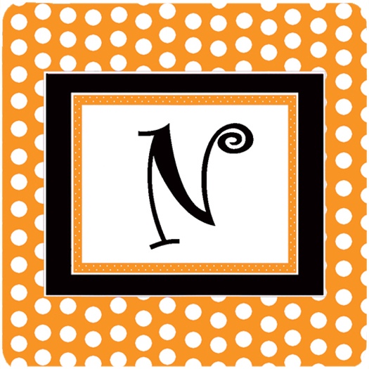 Set of 4 Monogram - Orange Polkadots Foam Coasters Initial Letter N