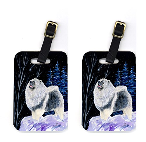 Pair of 2 Starry Night Keeshond Luggage Tags