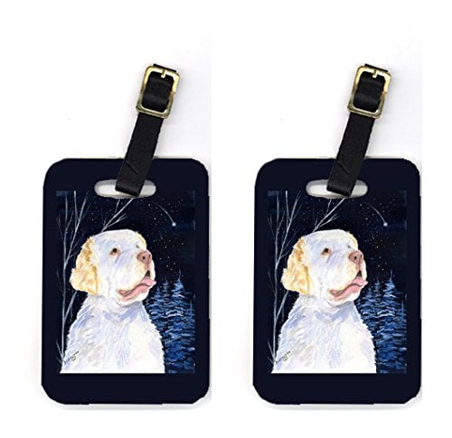 Pair of 2 Starry Night Clumber Spaniel Luggage Tags