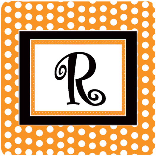 Set of 4 Monogram - Orange Polkadots Foam Coasters Initial Letter R