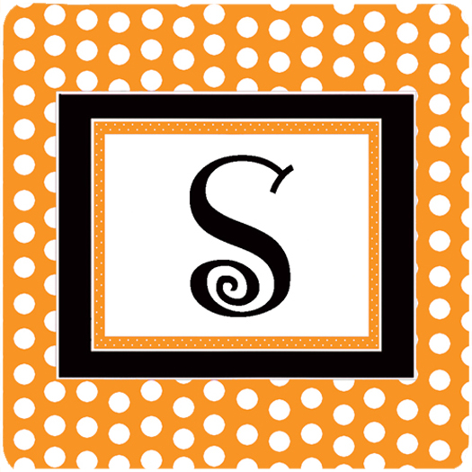 Monogram - Orange Polkadots Foam Coasters Initial Letter S