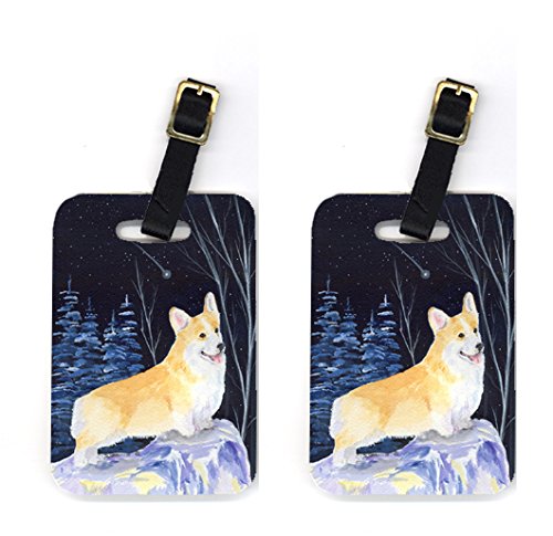 Pair of 2 Starry Night Corgi Luggage Tags