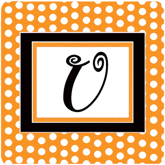 Set of 4 Monogram - Orange Polkadots Foam Coasters Initial Letter U
