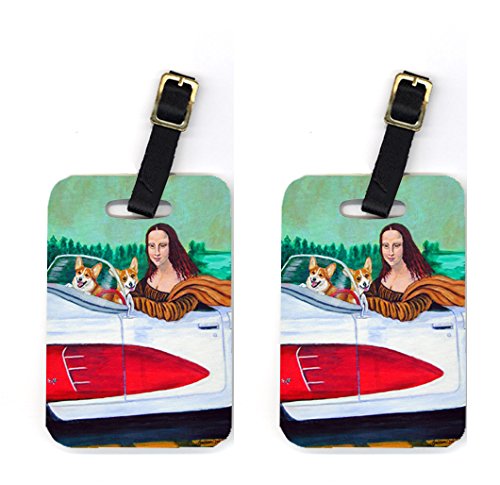 Pair of 2 Mona Lisa with Corgi Luggage Tags