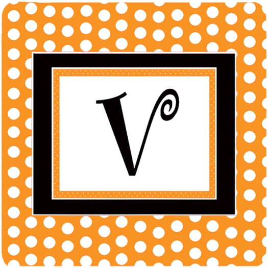 Set of 4 Monogram - Orange Polkadots Foam Coasters Initial Letter V