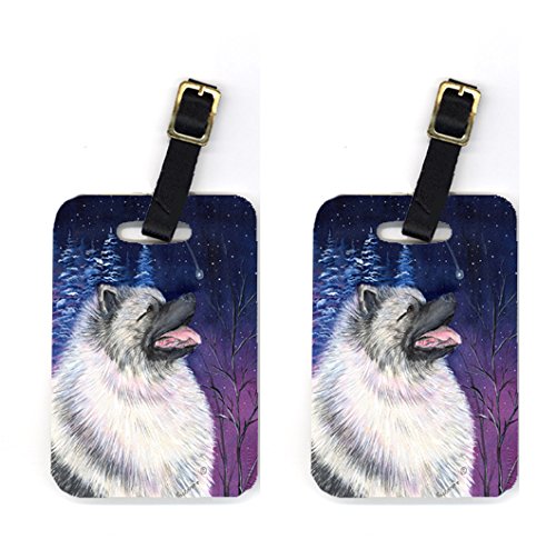 Pair of 2 Starry Night Keeshond Luggage Tags