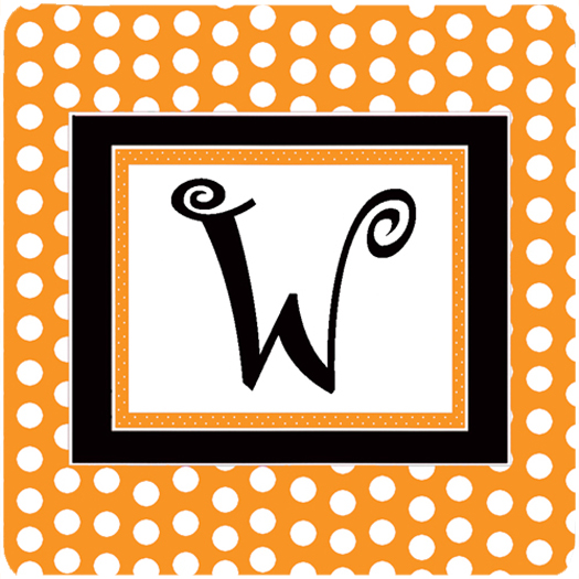 Set of 4 Monogram - Orange Polkadots Foam Coasters Initial Letter W