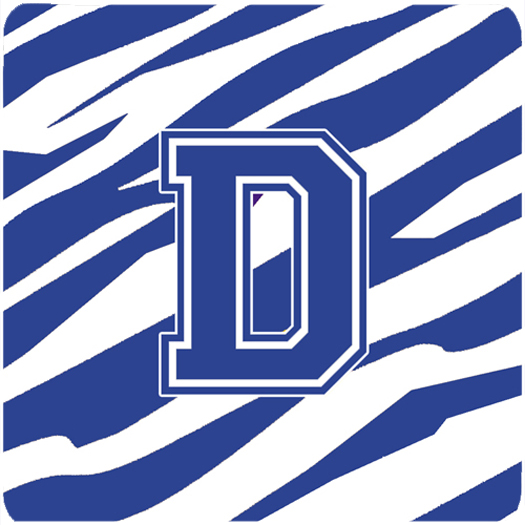 CJ1034-DFC Set of 4 Monogram - Tiger Stripe Blue and White Foam Coasters Initial Letter D