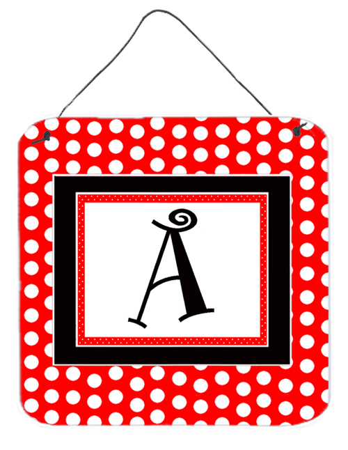 CJ1012-ADS66 Letter A Initial - Red Black Polka Dots Aluminium Metal Wall or Door Hanging Prints