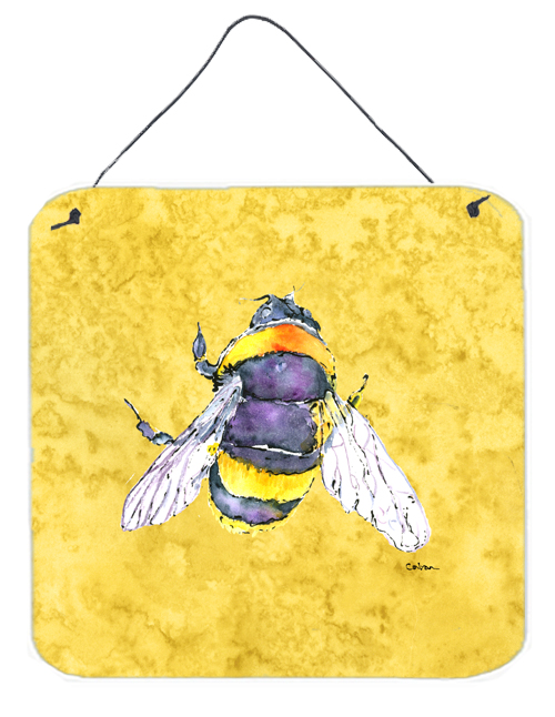 Bee on Yellow Aluminium Metal Wall or Door Hanging Prints