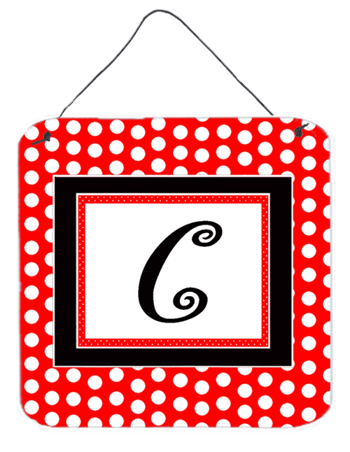 CJ1012-CDS66 Letter C Initial - Red Black Polka Dots Aluminium Metal Wall or Door Hanging Prints