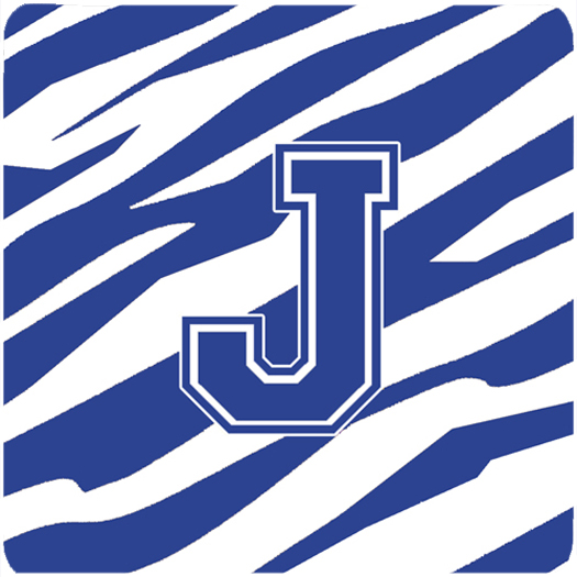 Monogram - Tiger Stripe Blue and White Foam Coasters Initial Letter J