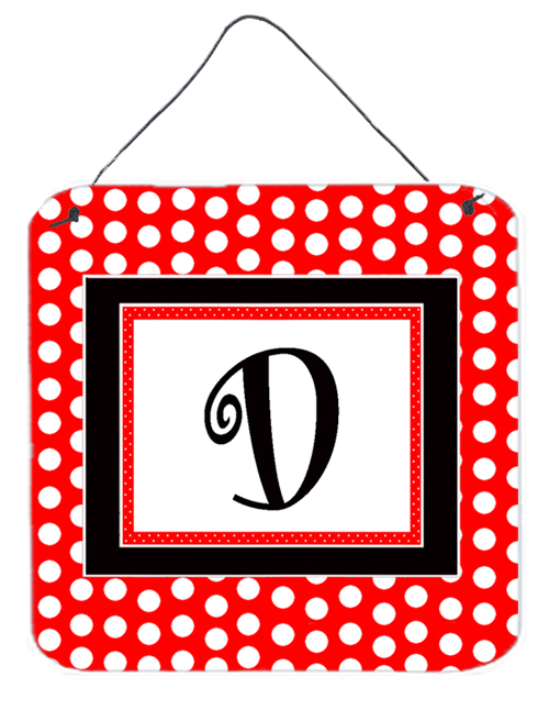 CJ1012-DDS66 Letter D Initial - Red Black Polka Dots Aluminium Metal Wall or Door Hanging Prints