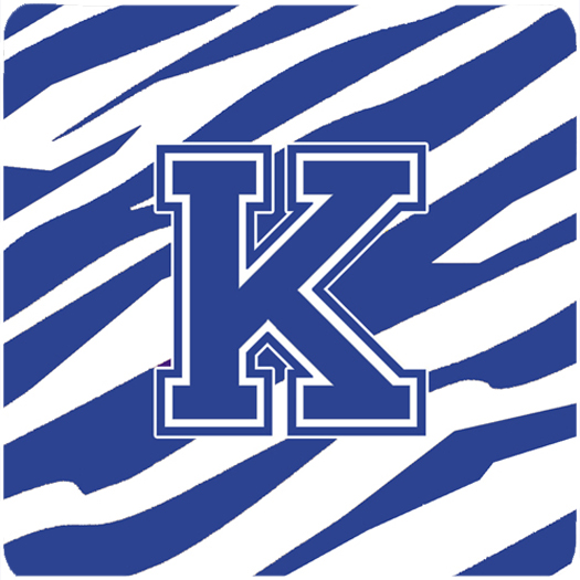 Set of 4 Monogram - Tiger Stripe Blue and White Foam Coasters Initial Letter K