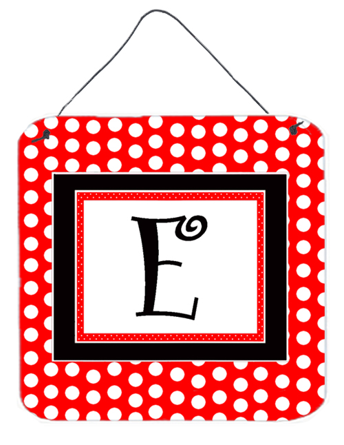 CJ1012-EDS66 Letter E Initial - Red Black Polka Dots Aluminium Metal Wall or Door Hanging Prints
