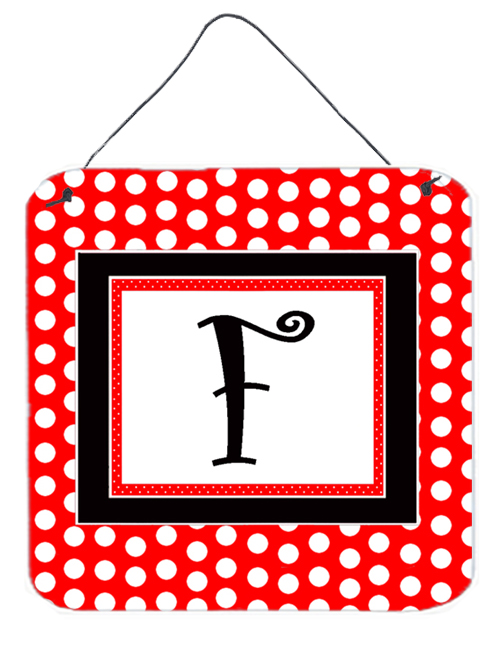 CJ1012-FDS66 Letter F Initial - Red Black Polka Dots Aluminium Metal Wall or Door Hanging Prints