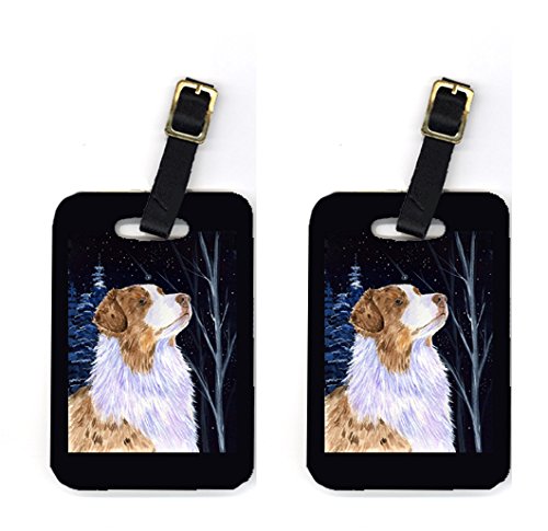 Pair of 2 Starry Night Australian Shepherd Luggage Tags