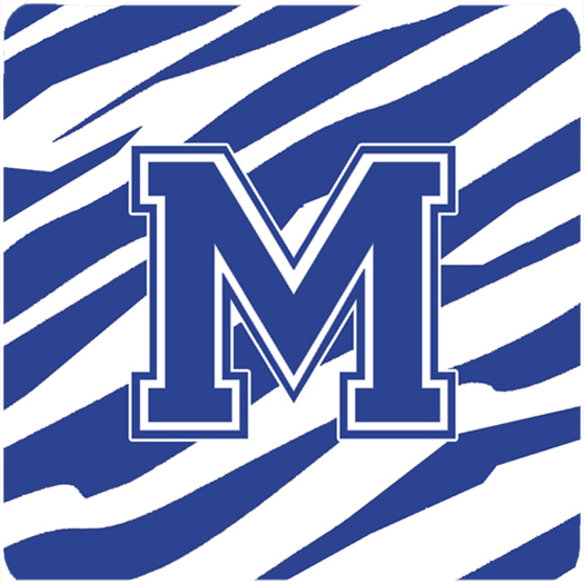Set of 4 Monogram - Tiger Stripe Blue and White Foam Coasters Initial Letter M