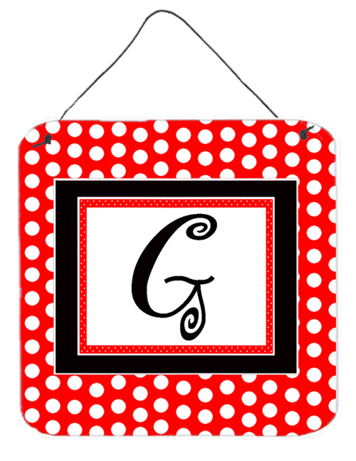 CJ1012-GDS66 Letter G Initial - Red Black Polka Dots Aluminium Metal Wall or Door Hanging Prints