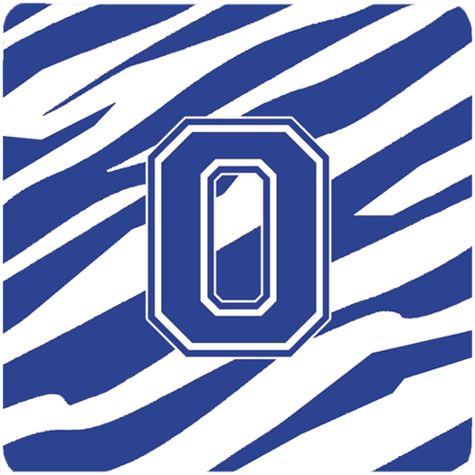 Set of 4 Monogram - Tiger Stripe Blue and White Foam Coasters Initial Letter O