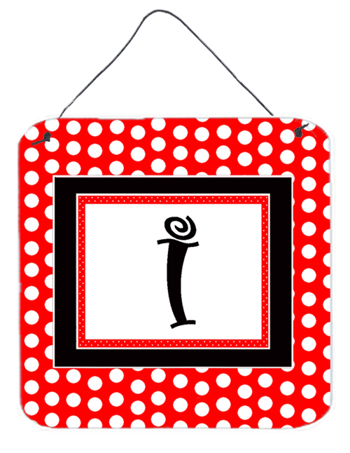 CJ1012-IDS66 Letter I Initial - Red Black Polka Dots Aluminium Metal Wall or Door Hanging Prints