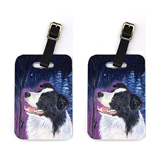 Pair of 2 Starry Night Border Collie Luggage Tags
