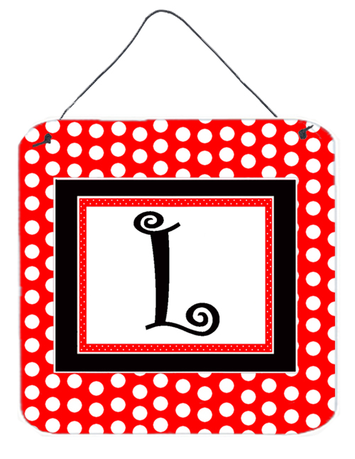 CJ1012-LDS66 Letter L Initial - Red Black Polka Dots Aluminium Metal Wall or Door Hanging Prints