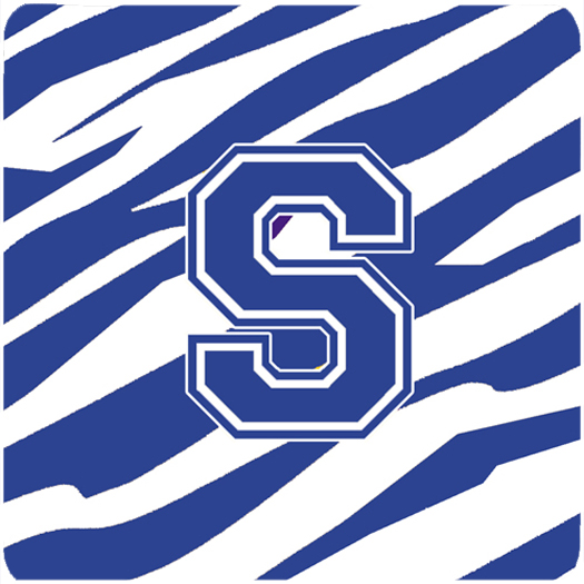 Set of 4 Monogram - Tiger Stripe Blue and White Foam Coasters Initial Letter S
