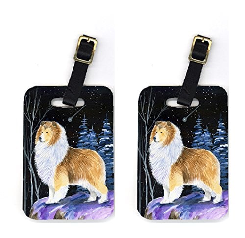 Pair of 2 Starry Night Sheltie Luggage Tags