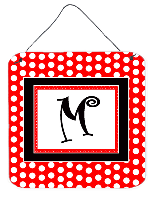 CJ1012-MDS66 Letter M Initial - Red Black Polka Dots Aluminium Metal Wall or Door Hanging Prints