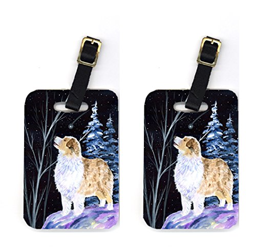 Pair of 2 Starry Night Australian Shepherd Luggage Tags