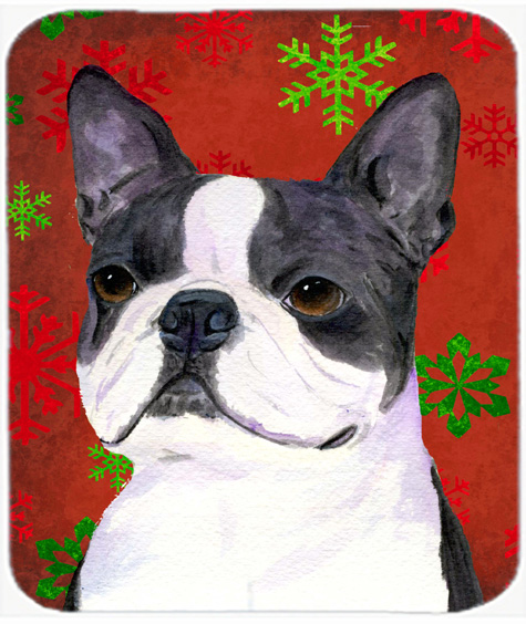 Boston Terrier Snowflakes Holiday Christmas Mouse Pad, Hot Pad or Trivet