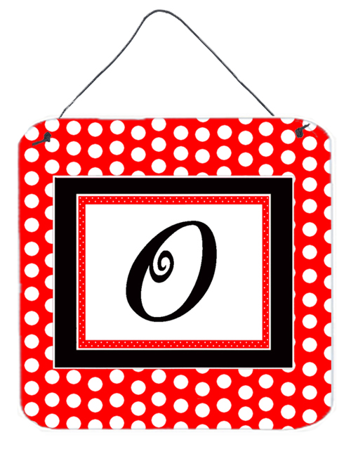 CJ1012-ODS66 Letter O Initial - Red Black Polka Dots Aluminium Metal Wall or Door Hanging Prints