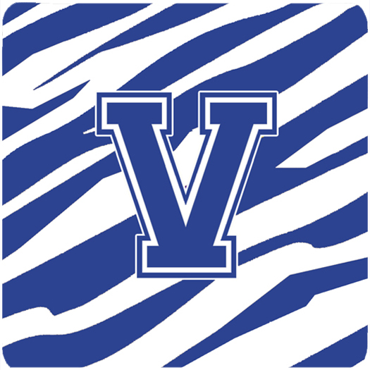 Set of 4 Monogram - Tiger Stripe Blue and White Foam Coasters Initial Letter V