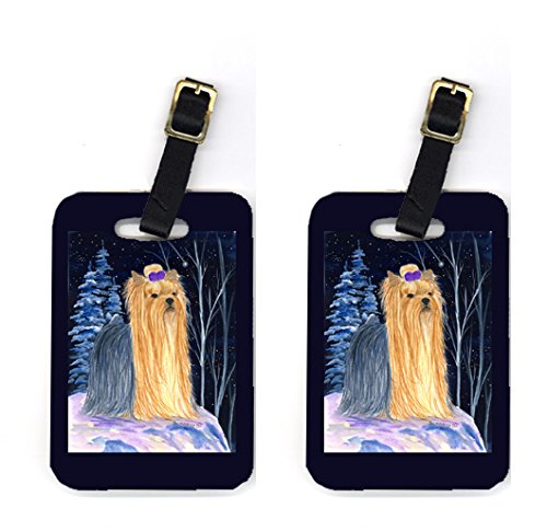 Pair of 2 Starry Night Yorkie Luggage Tags