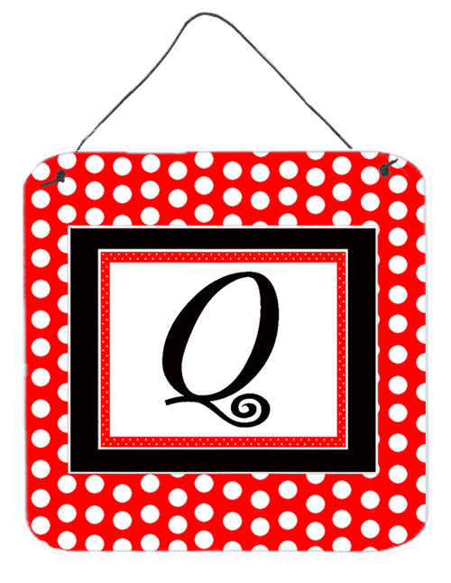 CJ1012-QDS66 Letter Q Initial - Red Black Polka Dots Aluminium Metal Wall or Door Hanging Prints