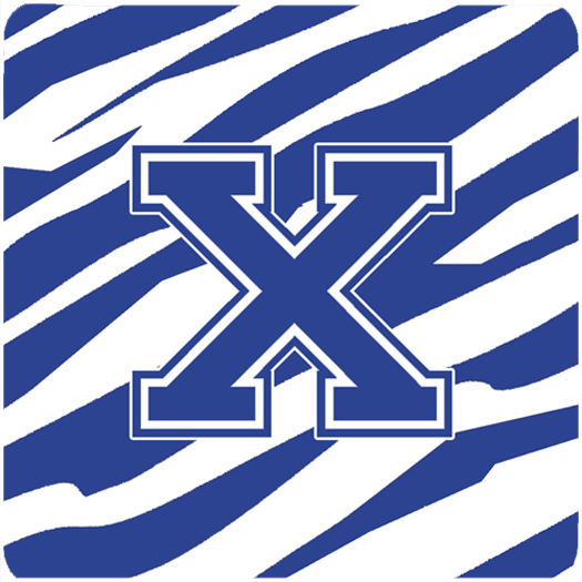 Monogram - Tiger Stripe Blue and White Foam Coasters Initial Letter X