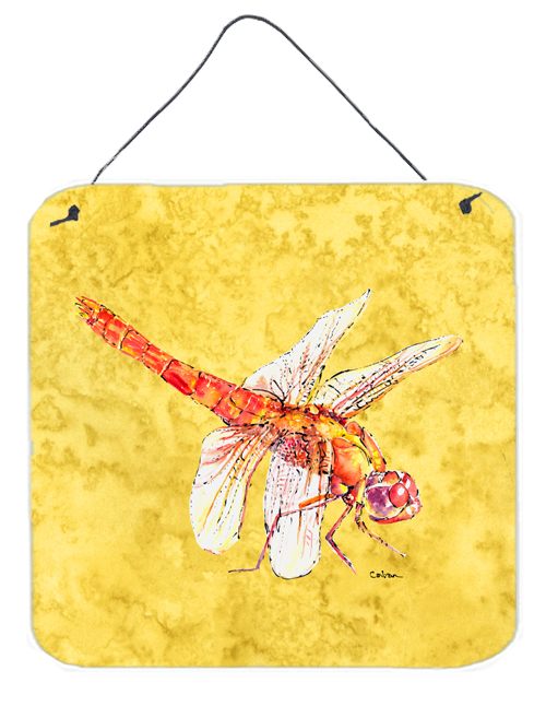 Dragonfly on Yellow Aluminium Metal Wall or Door Hanging Prints