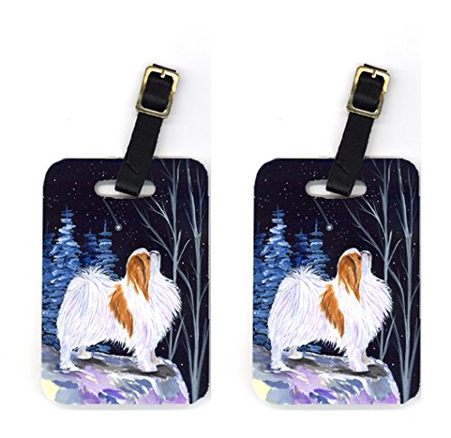 Pair of 2 Starry Night Japanese Chin Luggage Tags