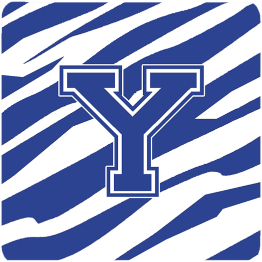 Monogram - Tiger Stripe Blue and White Foam Coasters Initial Letter Y