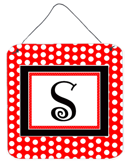 CJ1012-SDS66 Letter S Initial - Red Black Polka Dots Aluminium Metal Wall or Door Hanging Prints