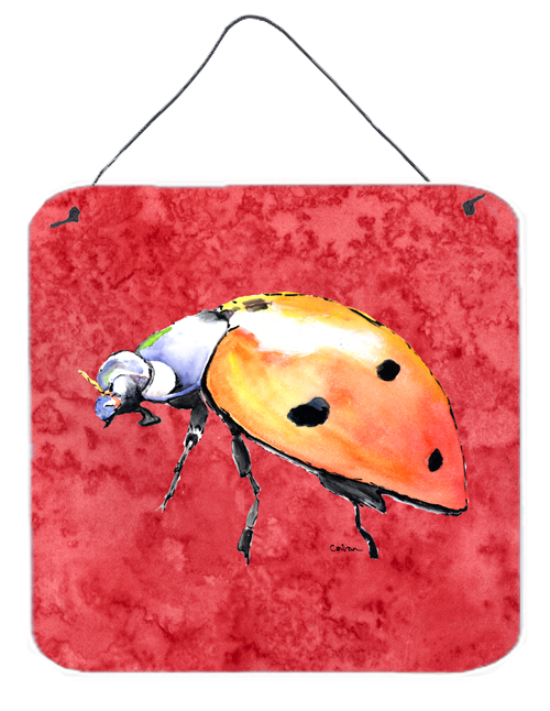 Lady Bug on Red Aluminium Metal Wall or Door Hanging Prints