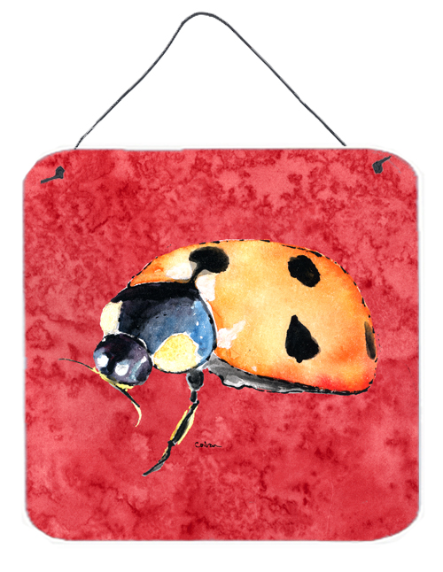 Lady Bug on Red Aluminium Metal Wall or Door Hanging Prints