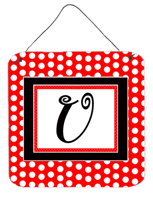 CJ1012-UDS66 Letter U Initial - Red Black Polka Dots Aluminium Metal Wall or Door Hanging Prints