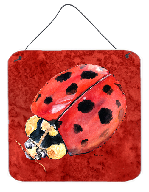 Lady Bug on Deep Red Aluminium Metal Wall or Door Hanging Prints